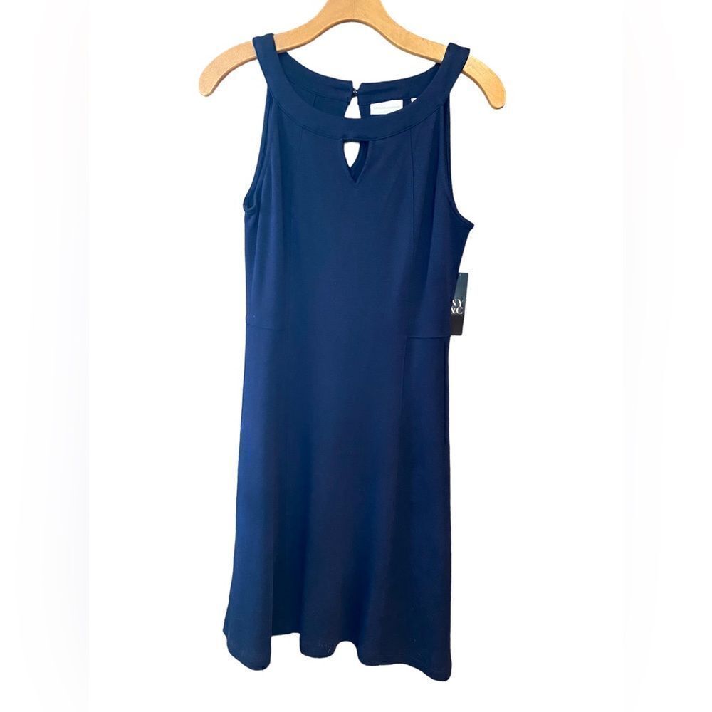 Ny & Co. NWT Sz S Navy Blue Halter Tank Fit & Flare Circle Skirt Summer Dress